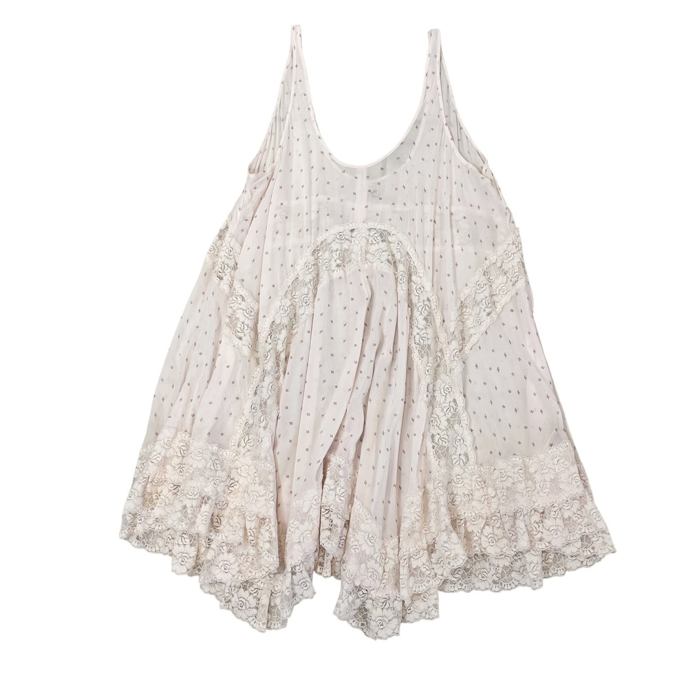 Intimately Free People She Swings Slip Dress Ivory Pink Lace Diamond Size Medium